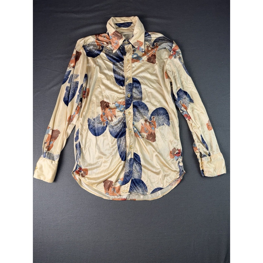 Vintage Tucci 80s Retro Sheer Longsleeve Blouse Womens Large Multi-Color Graphic